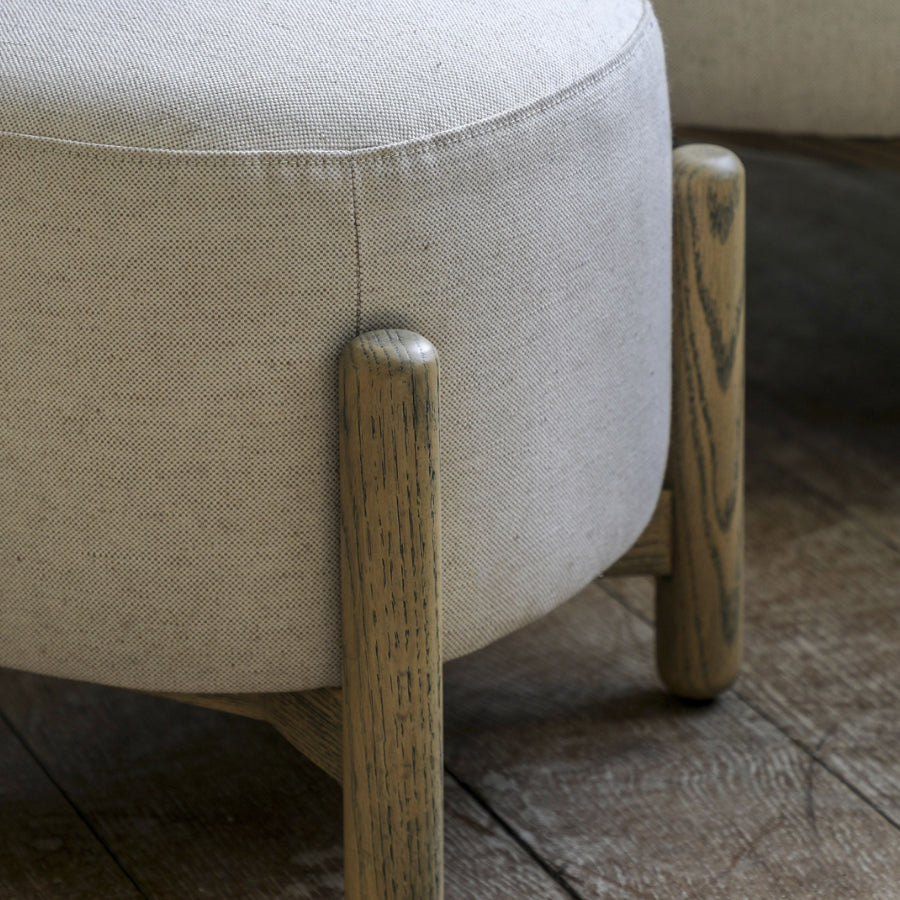 Natural Tone Fabric Footstool with Oak Legs - The Farthing