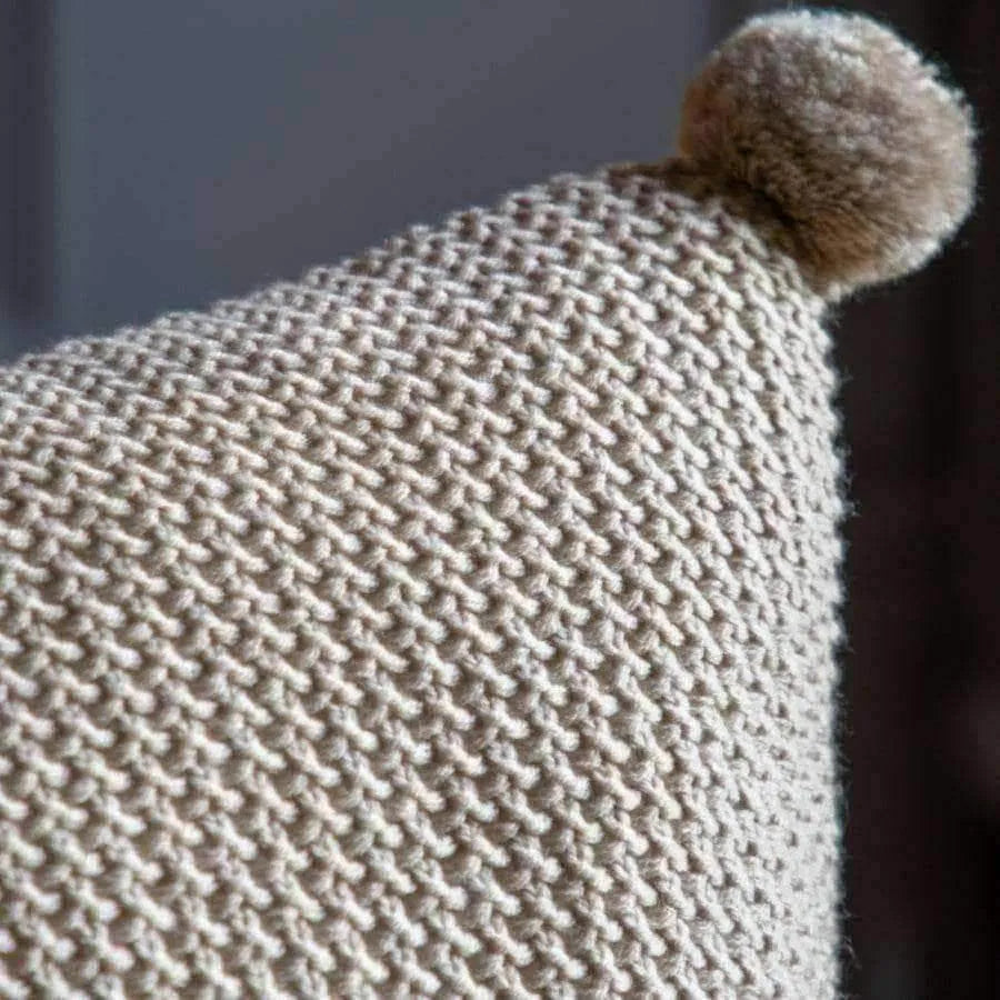 Natural Tone Pom Pom Cushion - The Farthing