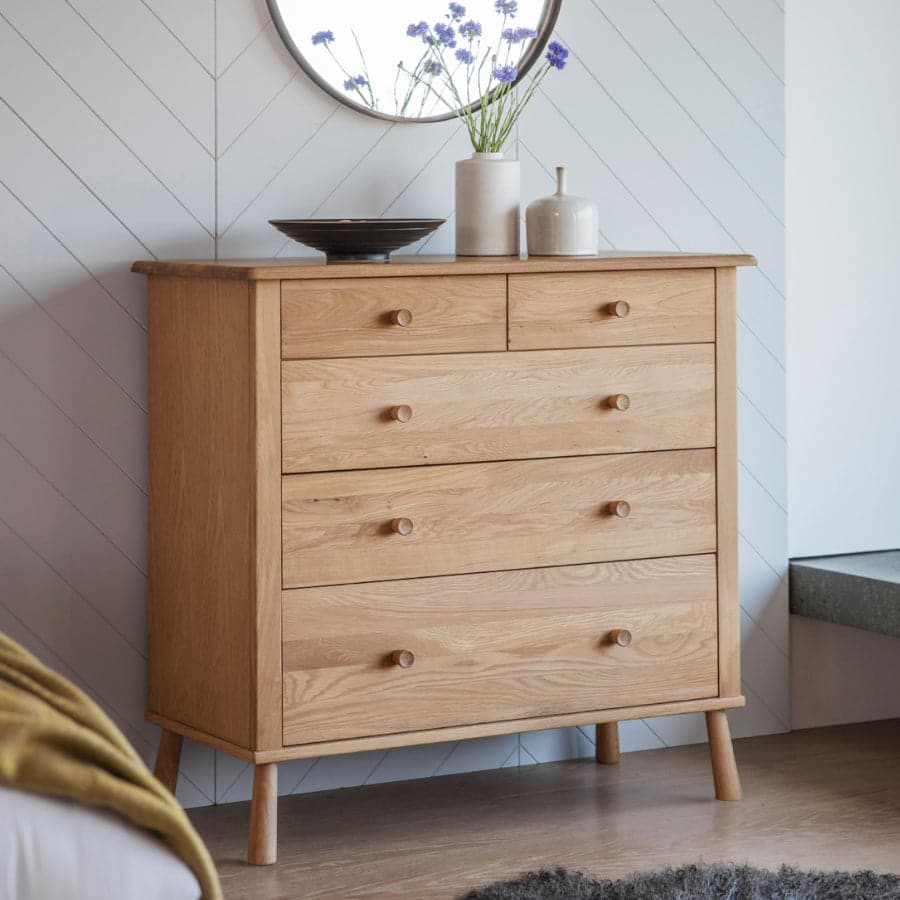 Nordic Oak 5 Drawer Chest of Drawers - The Farthing
