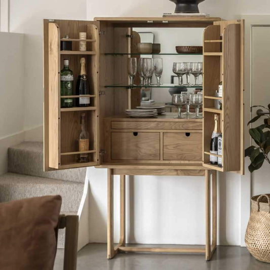 Nordic Styled Oak Cocktail Drinks Cabinet - The Farthing