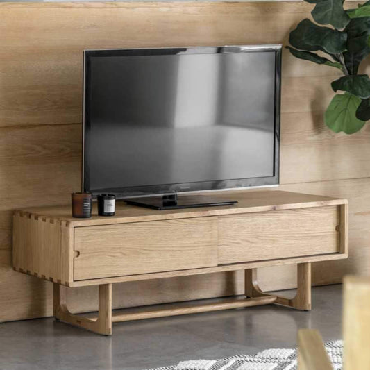 Nordic Styled Oak Sliding Door Media Unit - The Farthing