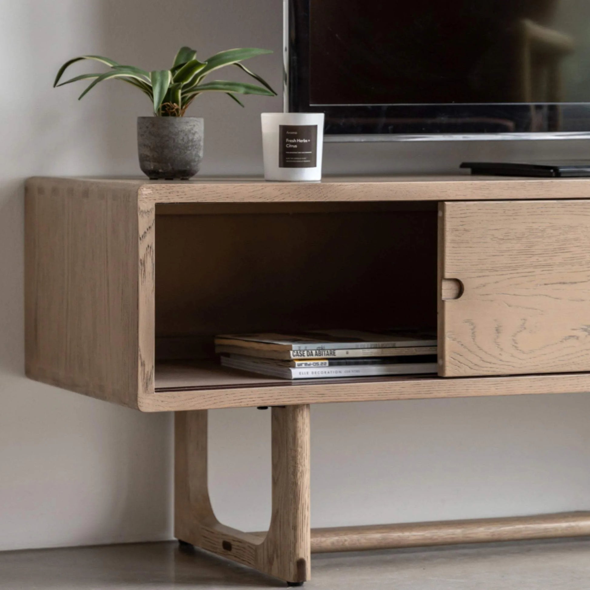 Nordic Styled Smoked Oak Sliding Door Media Unit - The Farthing