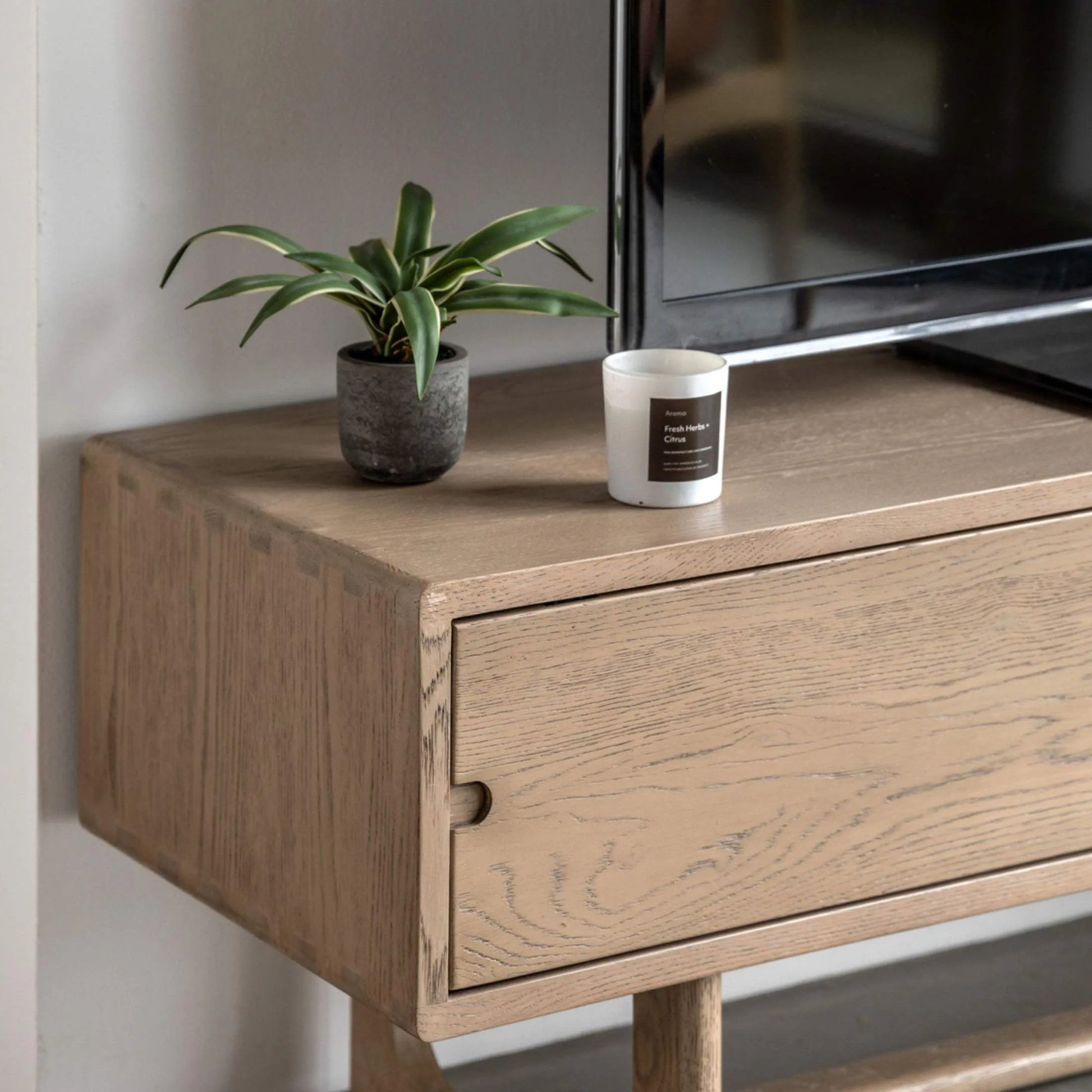 Nordic Styled Smoked Oak Sliding Door Media Unit - The Farthing