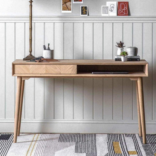 Oak Chevron Fronted 1 Drawer Desk - The Farthing