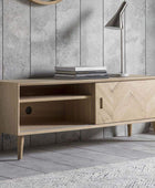 Oak Chevron Fronted 2 Door Media Unit - The Farthing