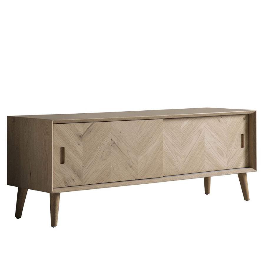 Oak Chevron Fronted 2 Door Media Unit - The Farthing