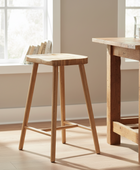 Wooden stool and table in a bright room with natural light