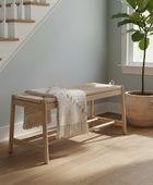 Oak Farmhouse Woven Rope Top Bench