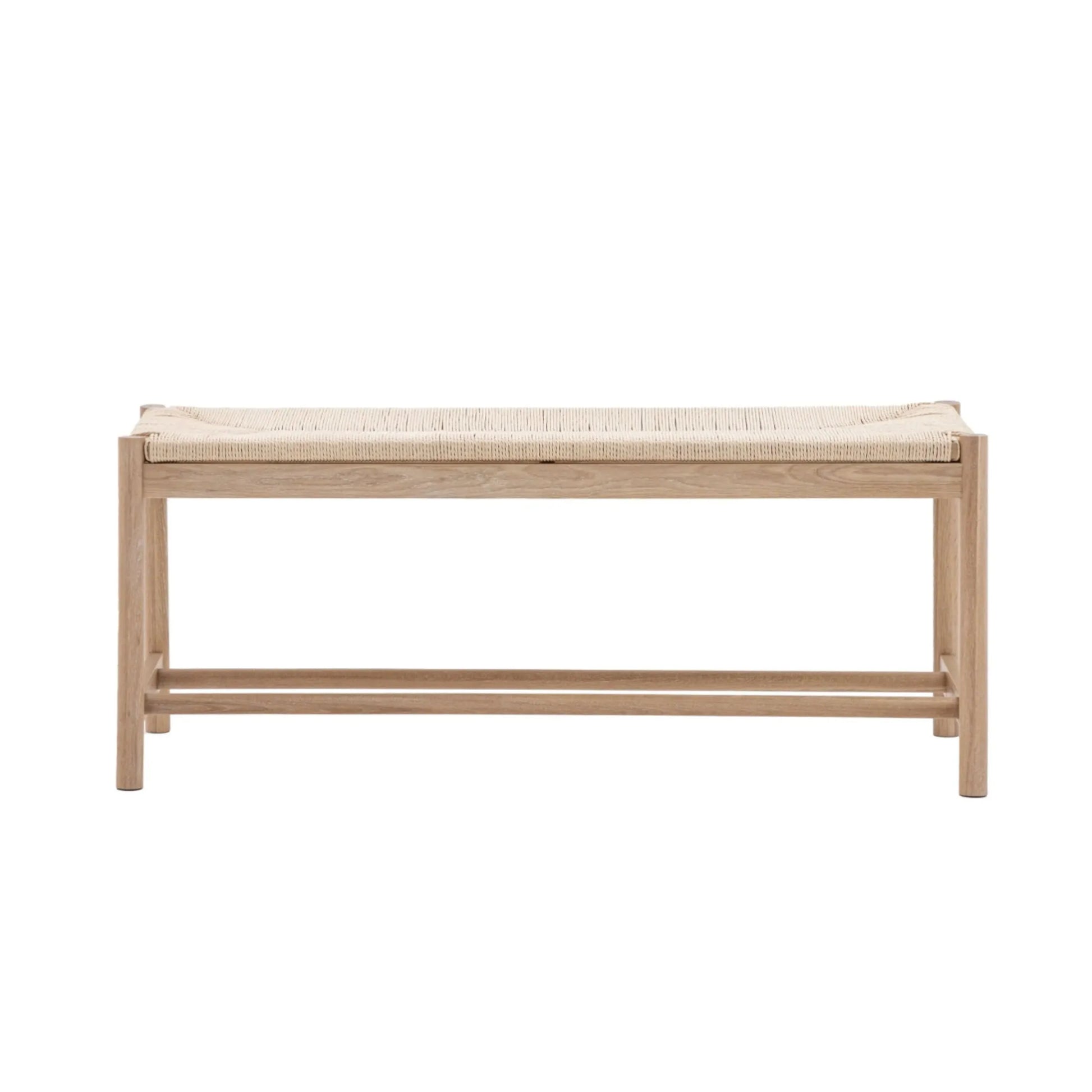 Oak Farmhouse Woven Rope Top Bench - The Farthing