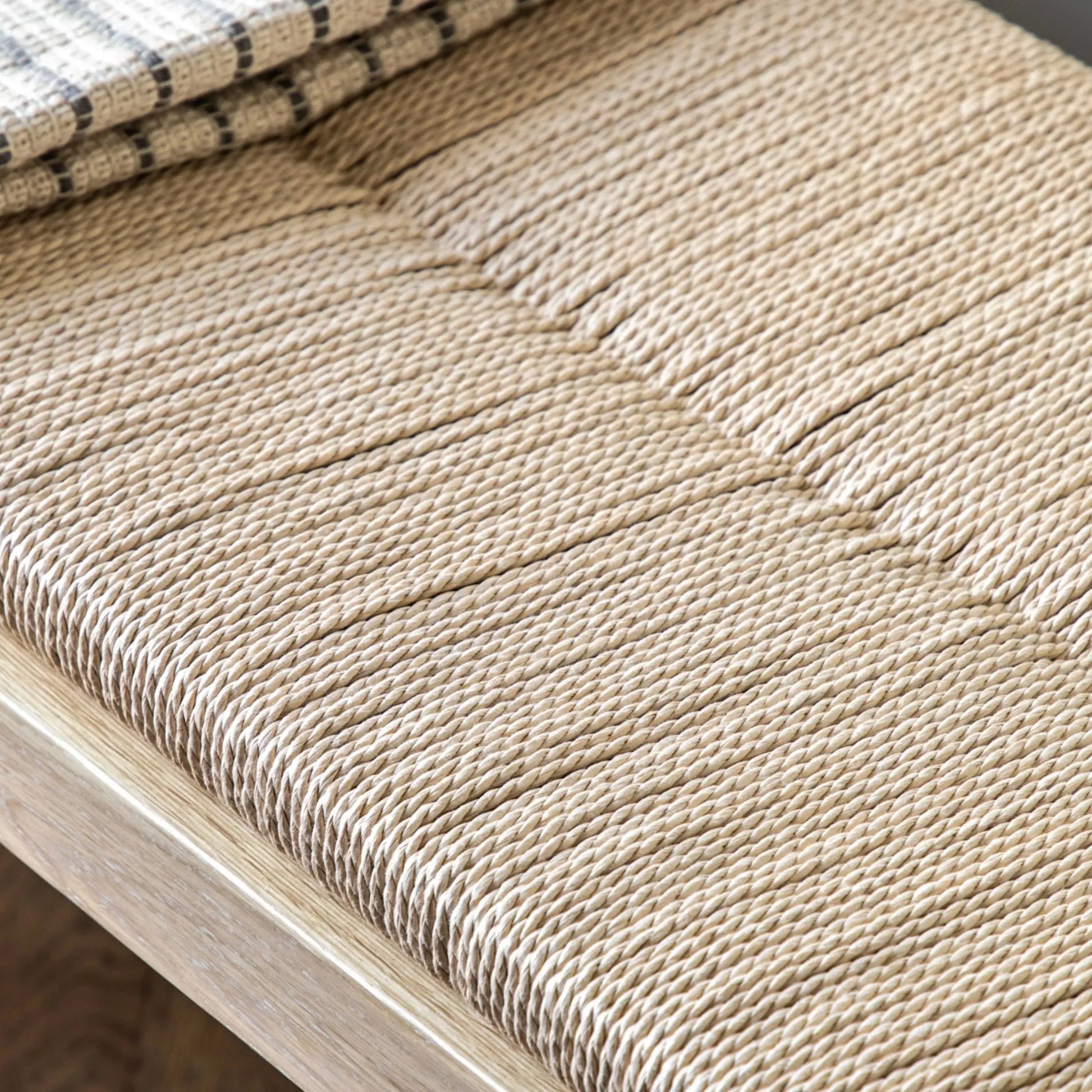 Oak Farmhouse Woven Rope Top Bench - The Farthing