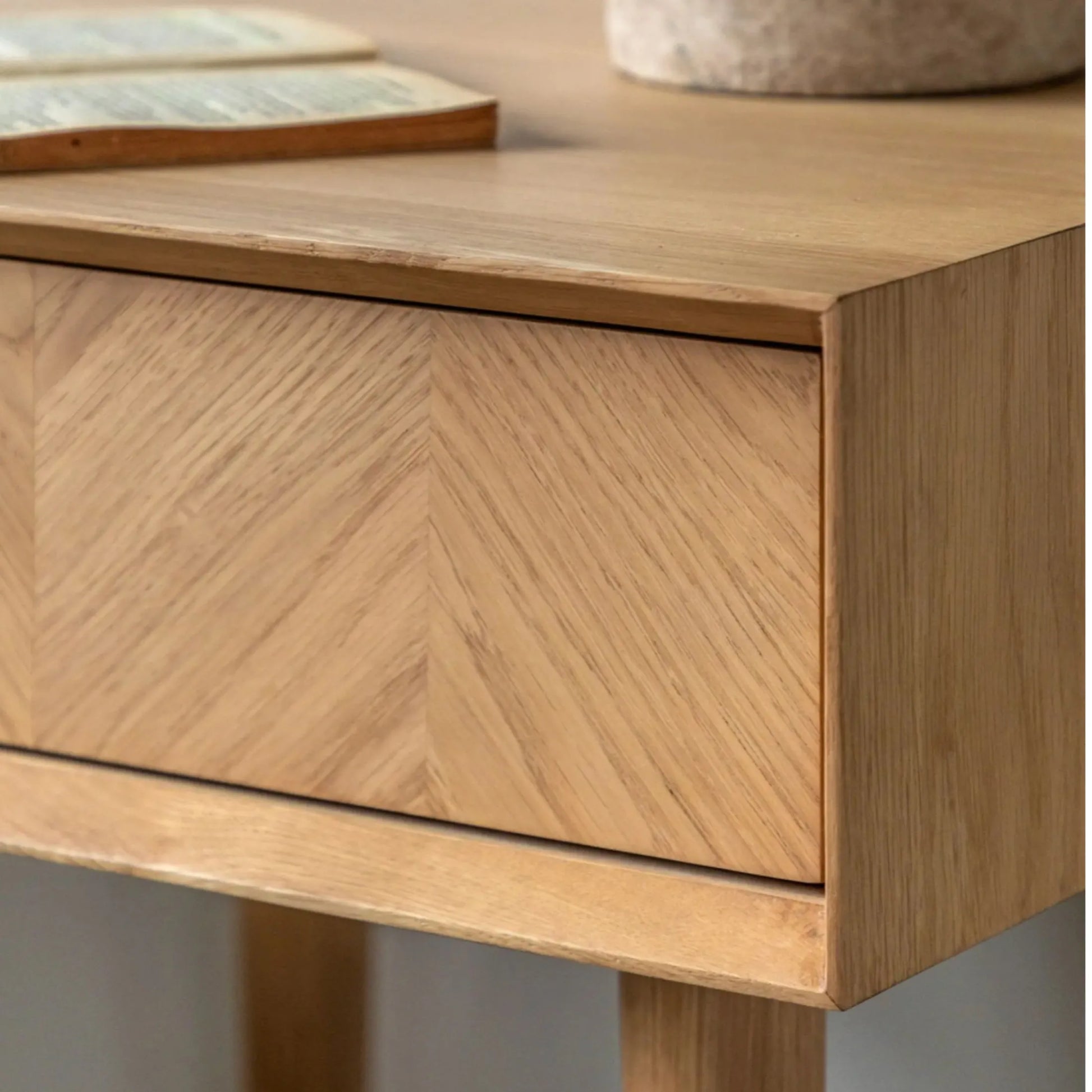 Oak Side Table with Chevron Front - The Farthing