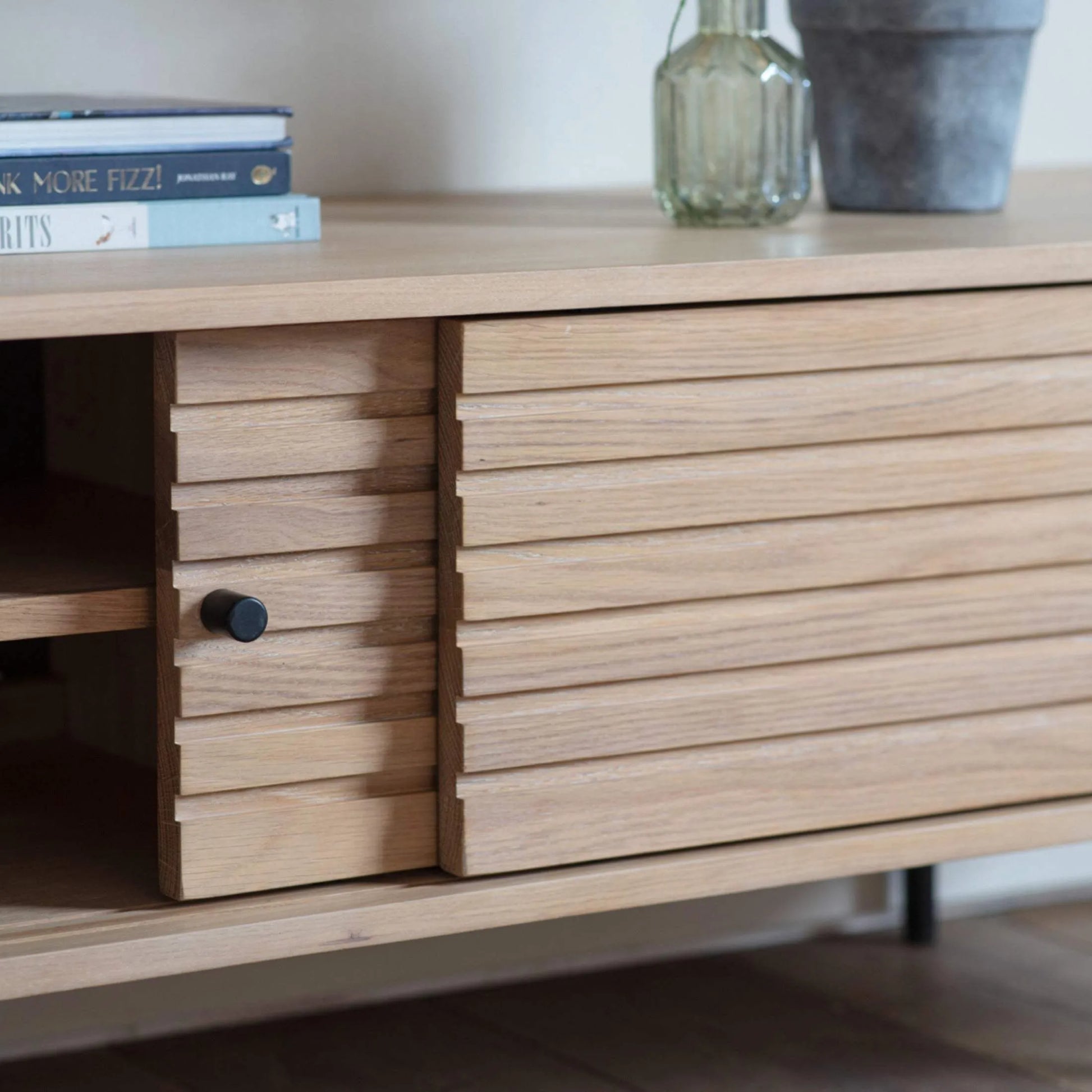 Oak Slatted Door Media Unit - The Farthing