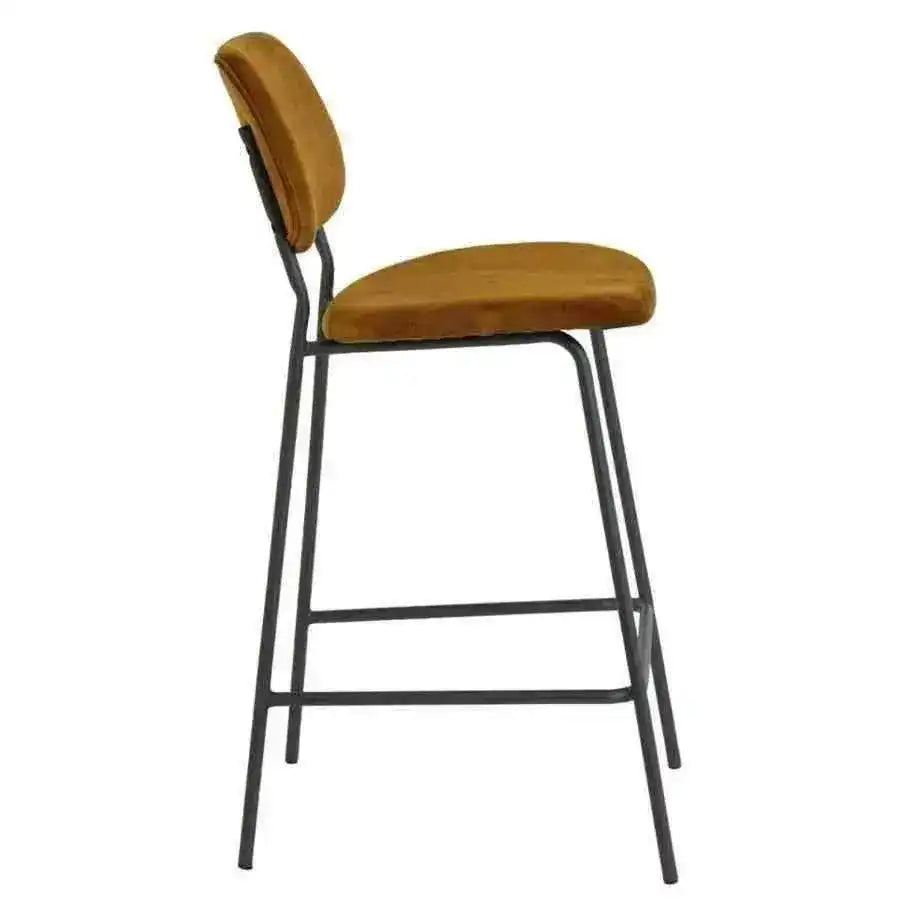 Ochre Velvet Bar Stool Chair Set of Two