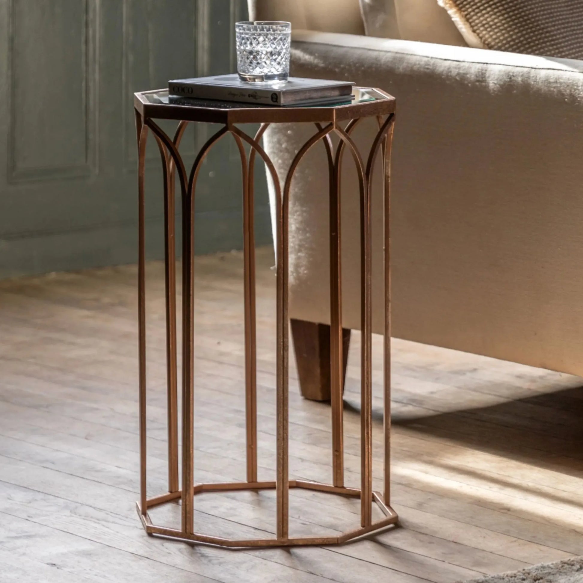 Octagonal Mirror Top Side Table - The Farthing
