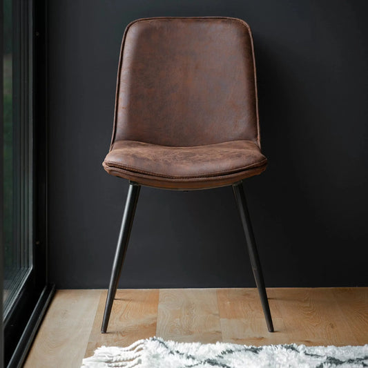  of Two Aged Faux Brown Leather Dining Chairs