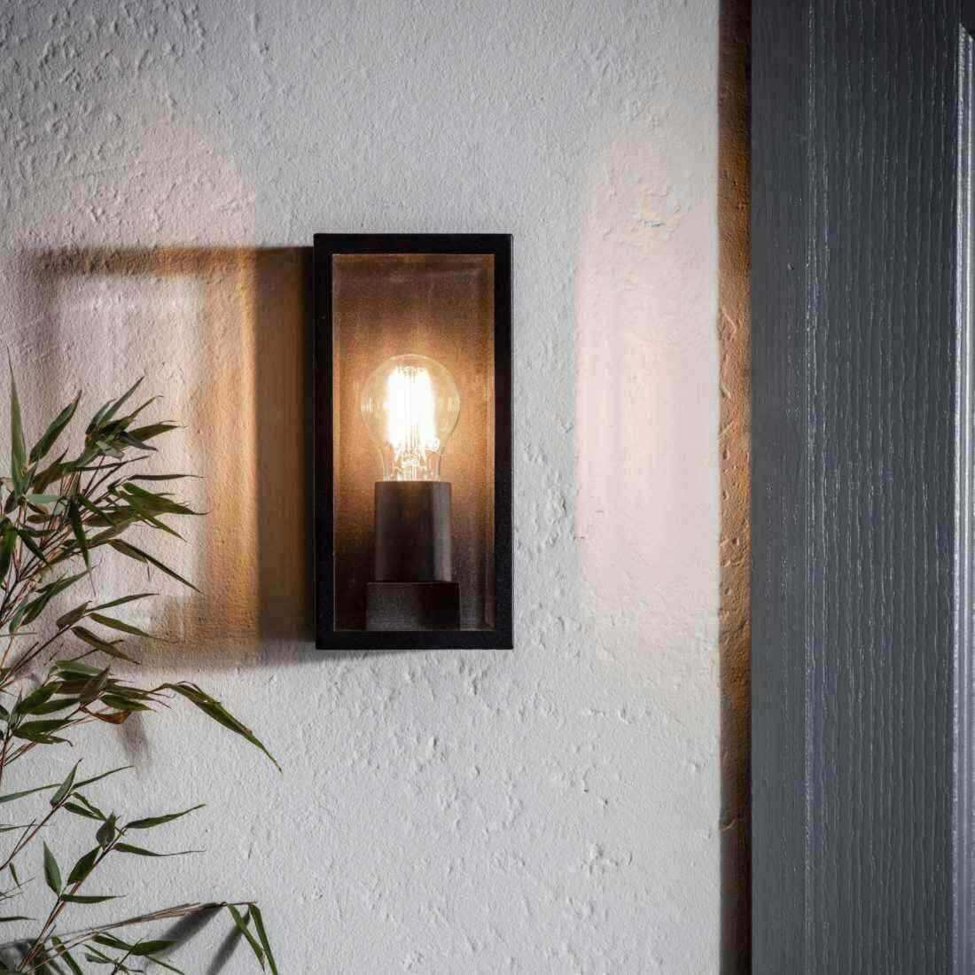 Outdoor Matt Black Box Lantern Wall Light - The Farthing