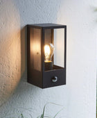 Outdoor Matt Black Box Lantern Wall Light with PIR Sensor - The Farthing