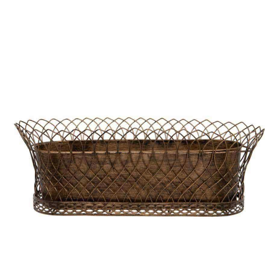 Oval Distressed Bronze Lattice Metal Plant Pot - The Farthing