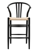 Pair of Bow Backed Black Elm Wood Bar Stools - The Farthing