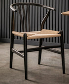 Pair of Bow Backed Black Elm Wood Dining Chairs - The Farthing