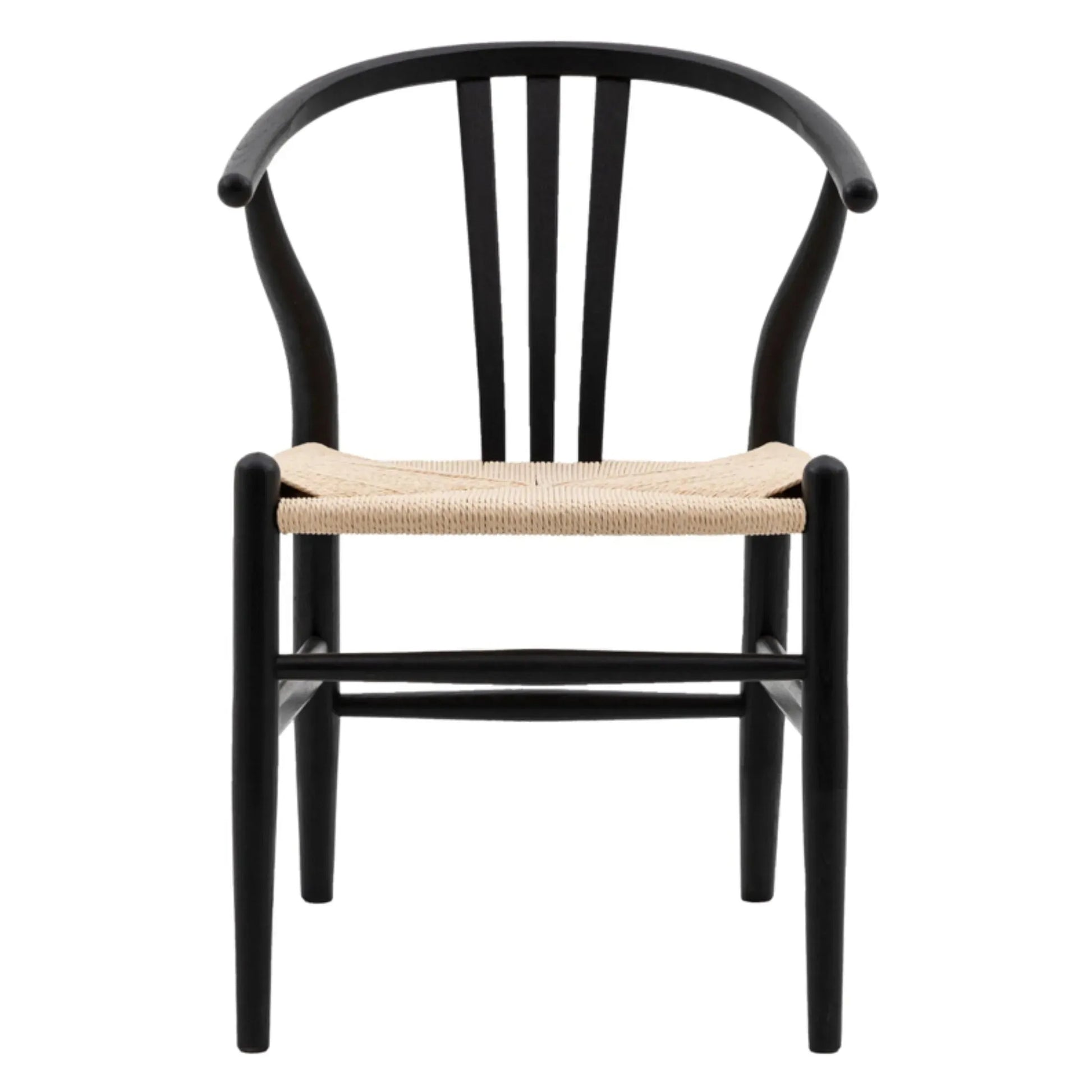 Pair of Bow Backed Black Elm Wood Dining Chairs - The Farthing