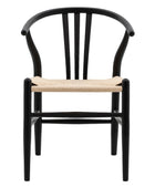 Pair of Bow Backed Black Elm Wood Dining Chairs - The Farthing