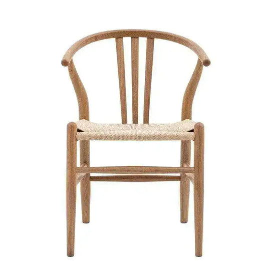 Pair of Bow Backed Natural Elm Wood Dining Chairs - The Farthing