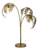 Gold palm tree lamp with three branches on a white background