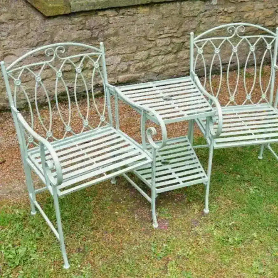 Pistachio Green Metal Twin Garden Seat - The Farthing