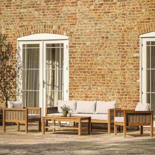 Portland Outdoor Wood & PE Rattan Lounge Sofa Set - The Farthing