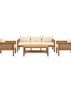 Portland Outdoor Wood & PE Rattan Lounge Sofa Set - The Farthing