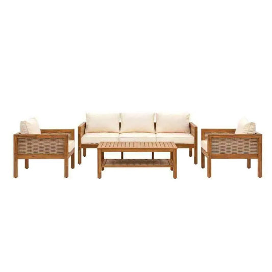 Portland Outdoor Wood & PE Rattan Lounge Sofa Set - The Farthing