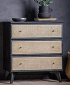 Rattan Fronted Black Art Deco Inspired Chest Of Drawers - The Farthing