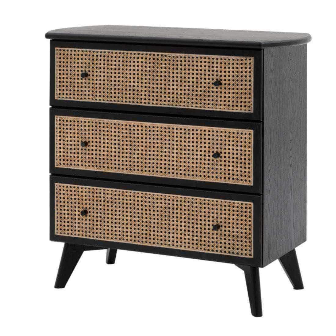 Rattan Fronted Black Art Deco Inspired Chest Of Drawers - The Farthing