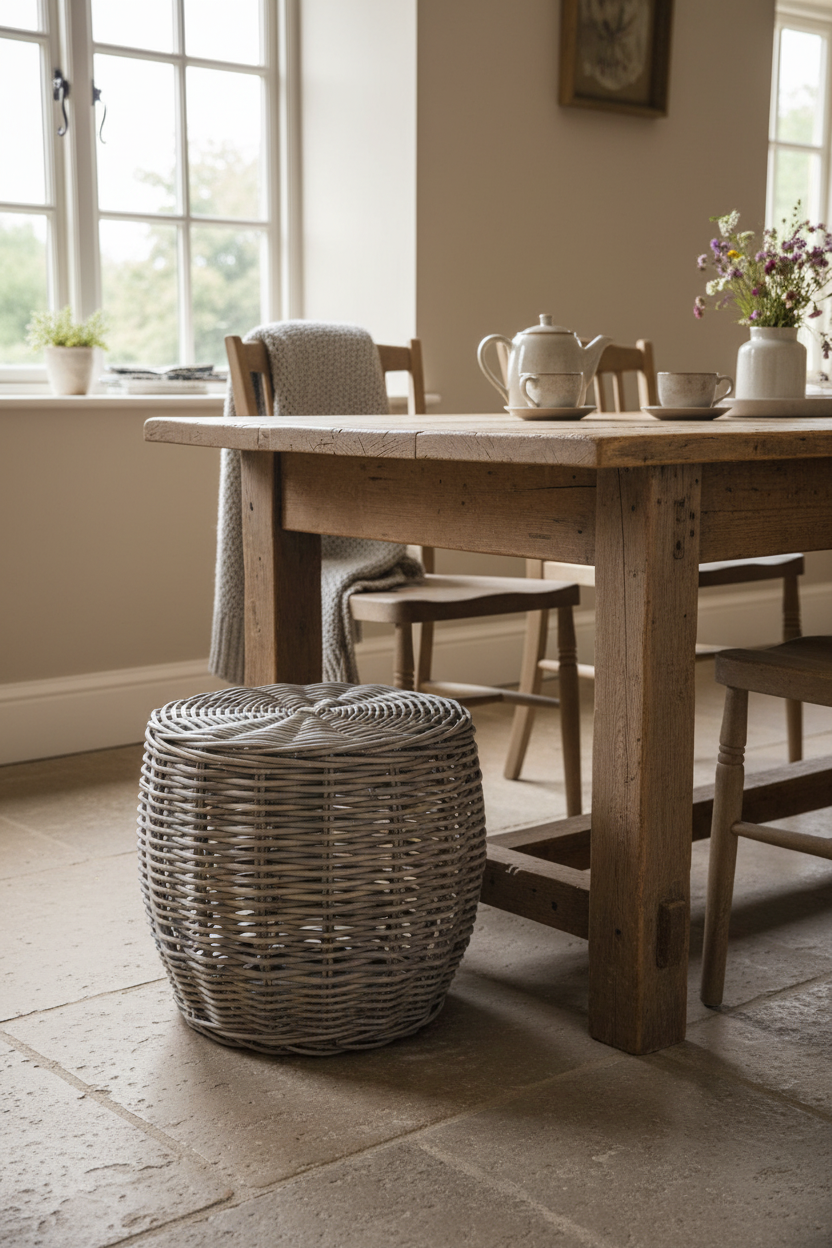 Rustic Rattan Stool