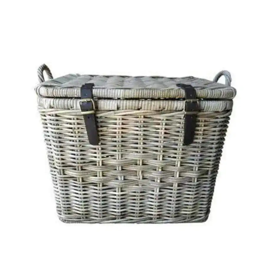 Rectangle Rattan Storage Trunk with Leather Straps - The Farthing