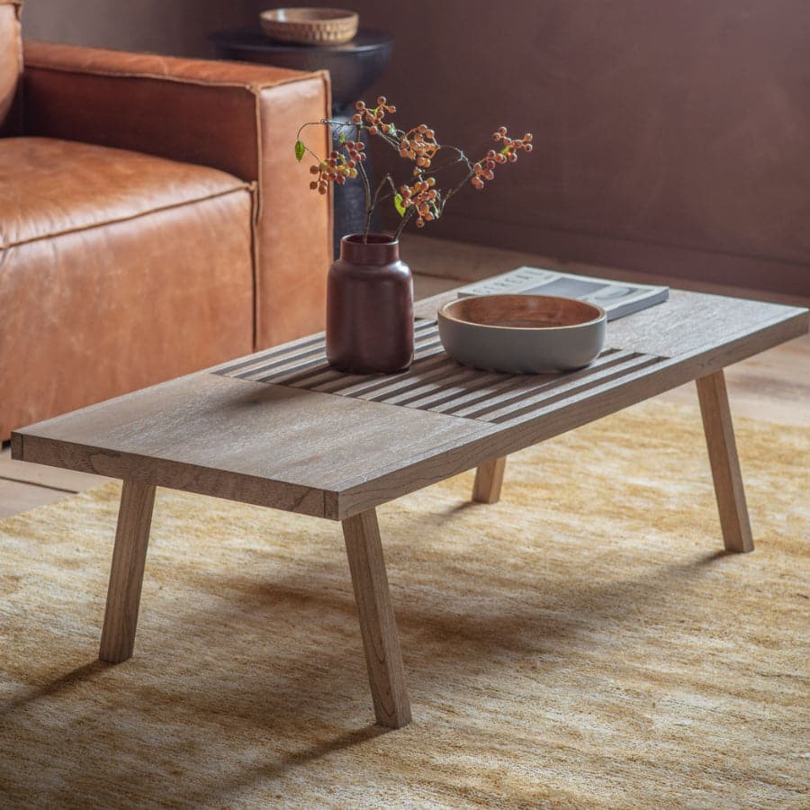 Rectangle Slatted Wood Top Coffee Table - The Farthing