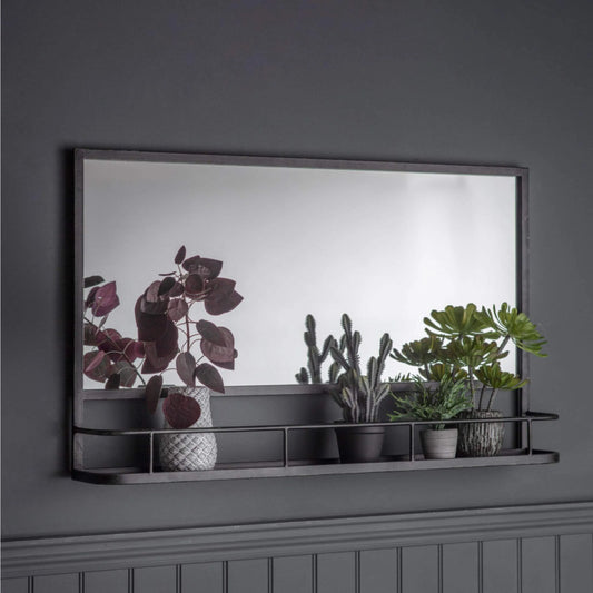 Rectangular Black Metal Shelf Wall Mirror - The Farthing