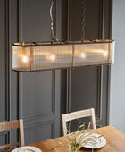 Rectangular Ribbed Glass & Antique Brass Linear Pendant Light - The Farthing