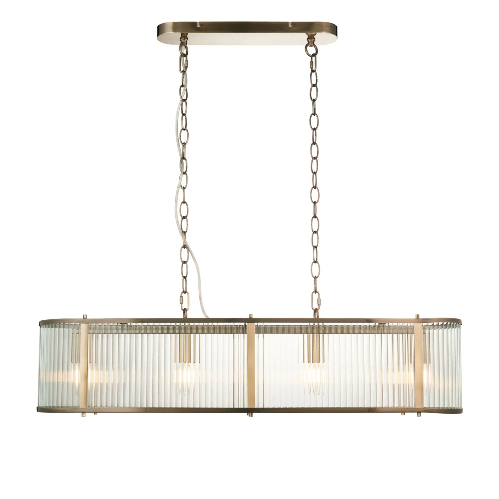 Rectangular Ribbed Glass & Antique Brass Linear Pendant Light - The Farthing