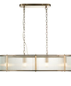 Rectangular Ribbed Glass & Antique Brass Linear Pendant Light - The Farthing