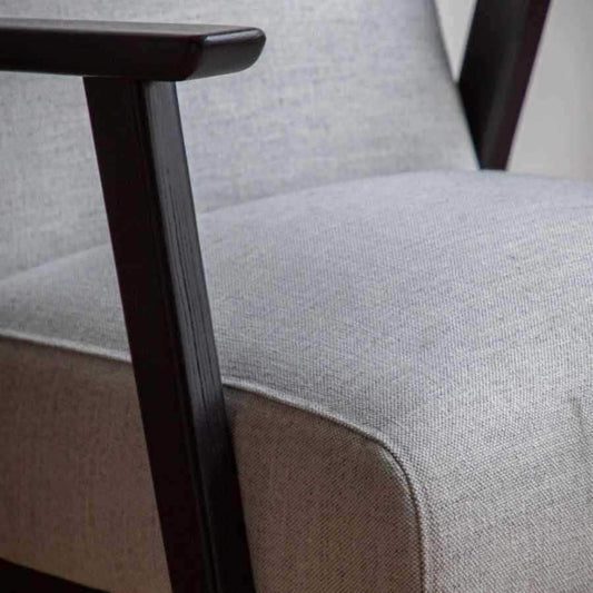 Relaxed Soft Grey Linen and Black Wood Armchair - The Farthing