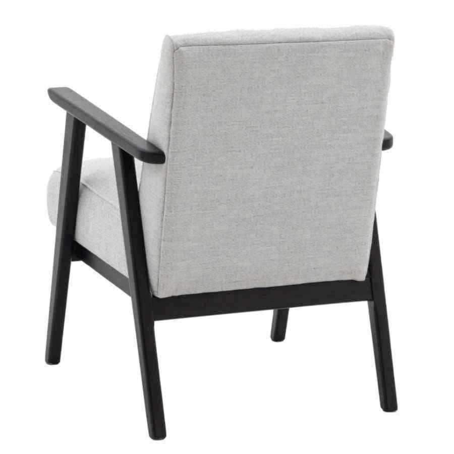 Relaxed Soft Grey Linen and Black Wood Armchair - The Farthing