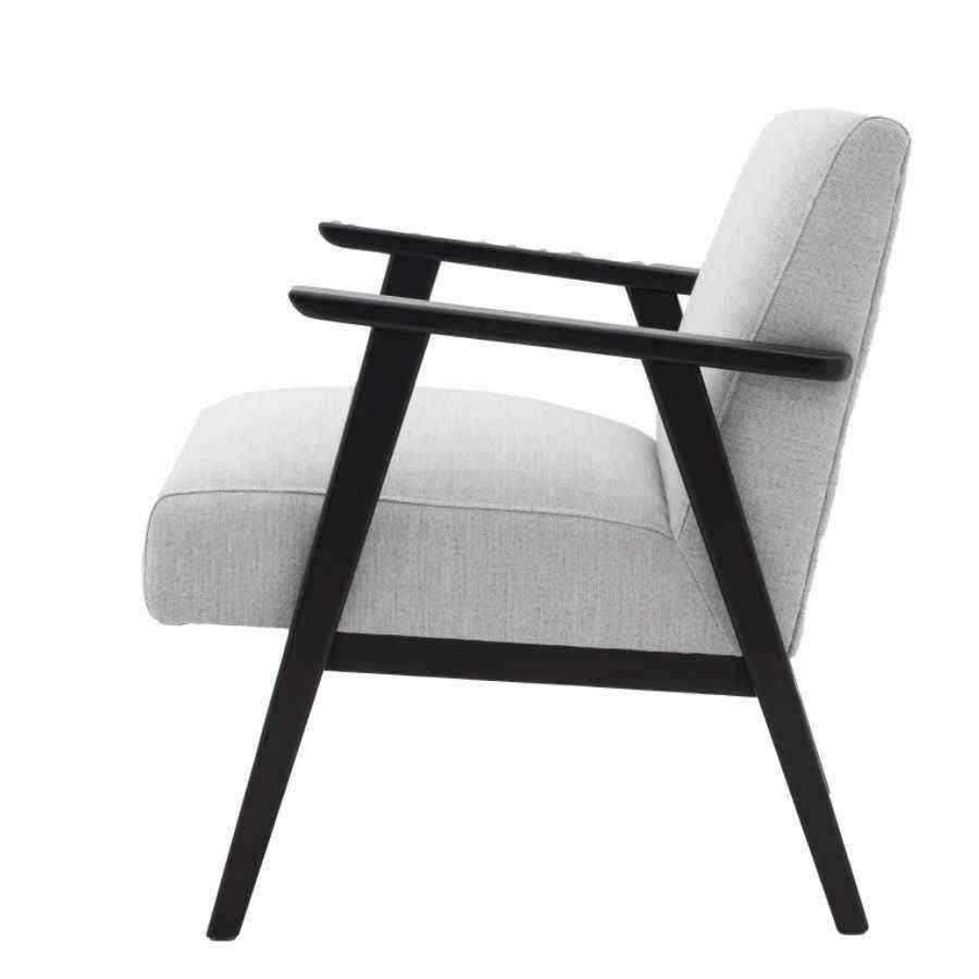 Relaxed Soft Grey Linen and Black Wood Armchair - The Farthing