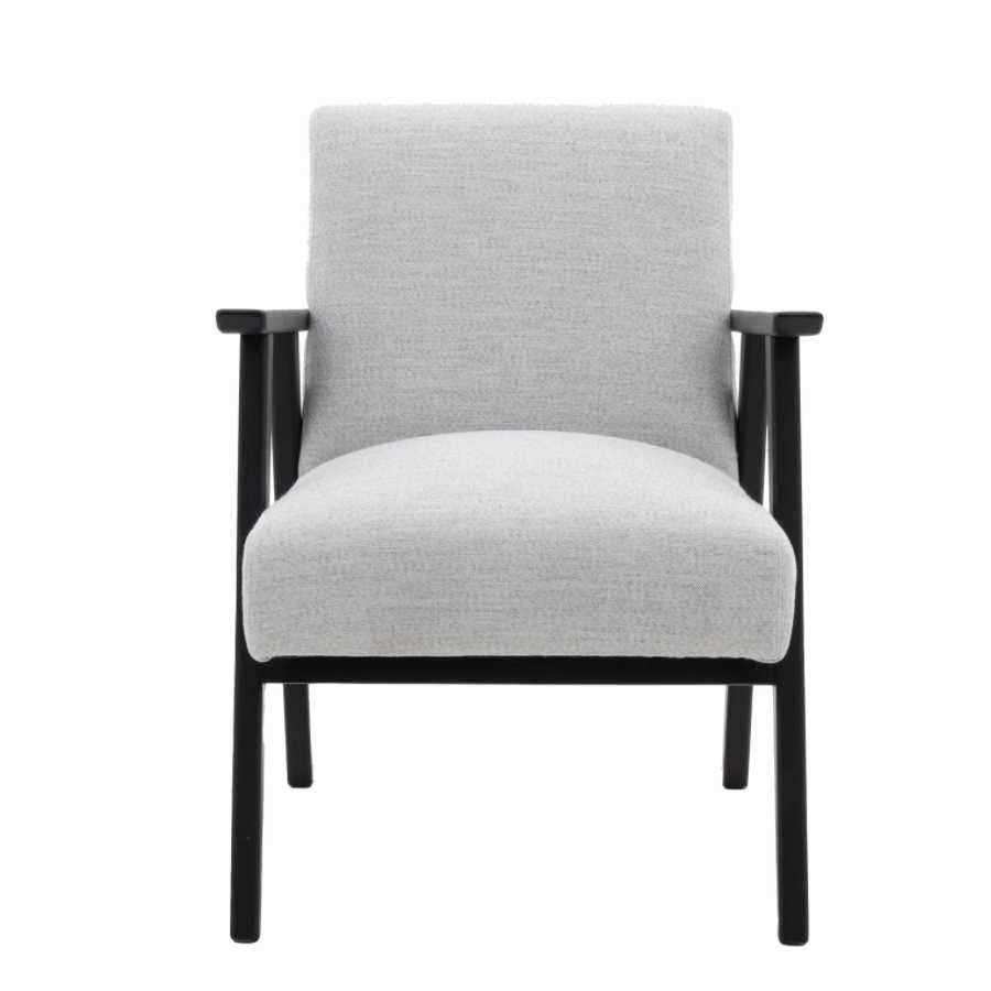 Relaxed Soft Grey Linen and Black Wood Armchair - The Farthing