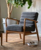Ribbed Charcoal Boucle Fabric Armchair - The Farthing