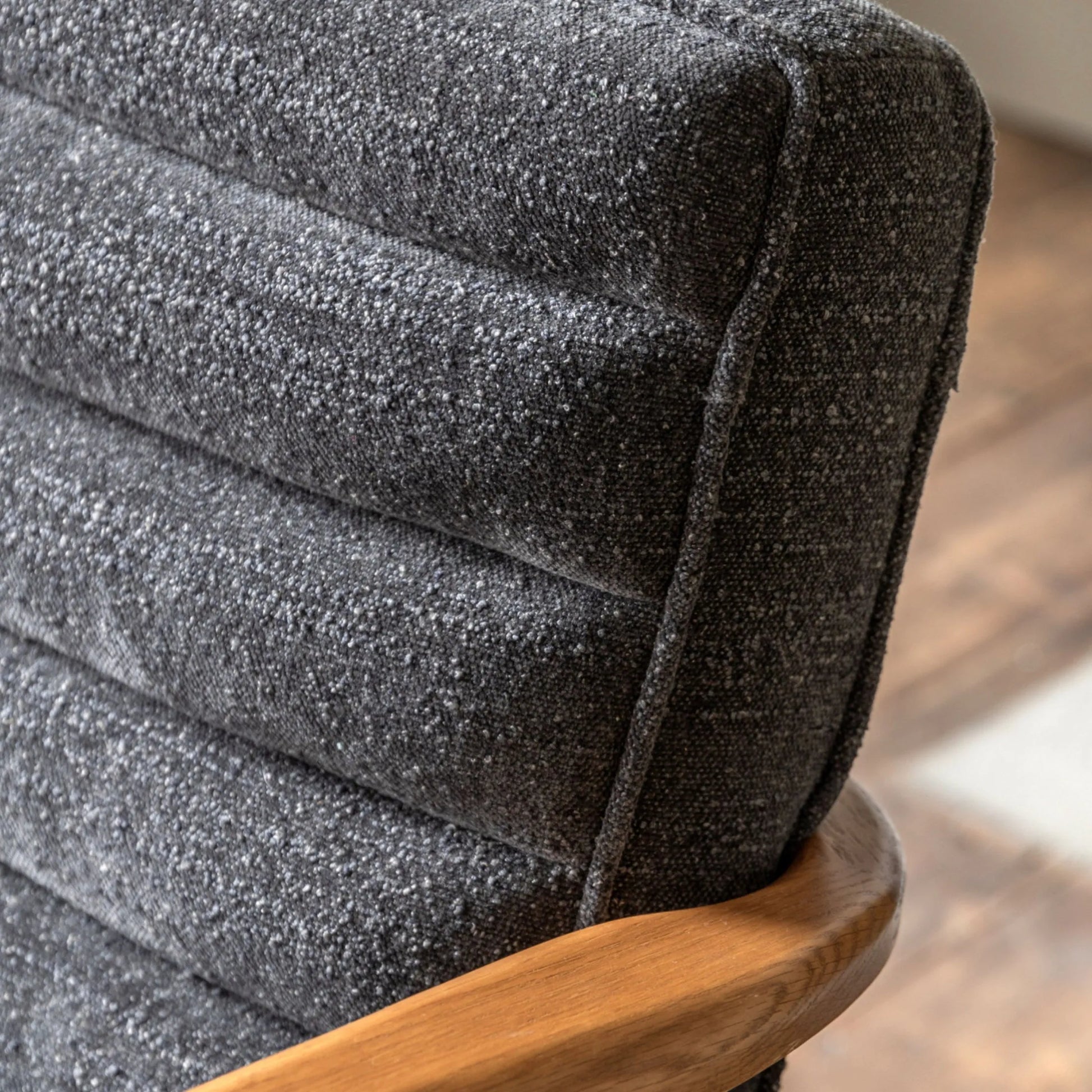 Ribbed Deep Charcoal Boucle Fabric Two Seater Armchair - The Farthing