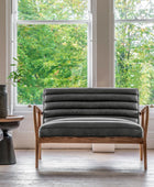 Ribbed Ebony Black Leather Two Seater Armchair - The Farthing