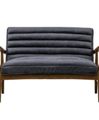 Ribbed Ebony Black Leather Two Seater Armchair - The Farthing