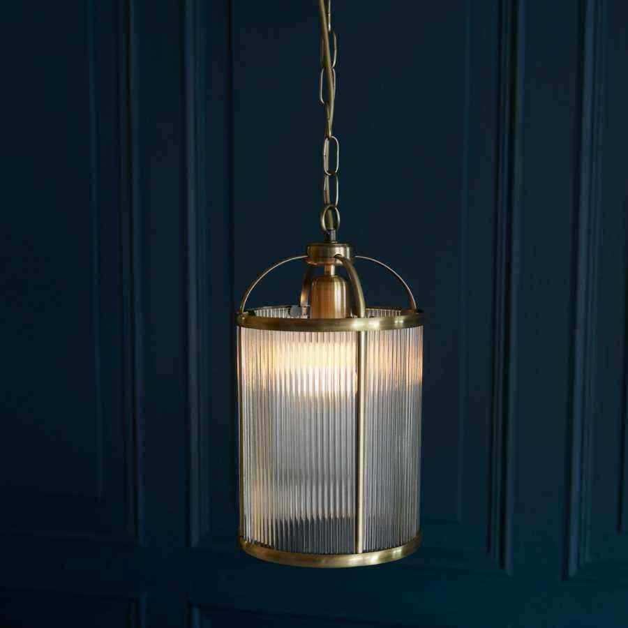 Ribbed Glass & Antique Brass Pendant Light - The Farthing